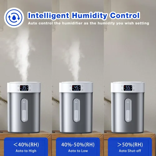 Miniatura 4 de Humidificador ultrasónico de niebla fría de 4 litros con tanque de acero inoxidable 304, control automático de humedad, luz nocturna y temporizador