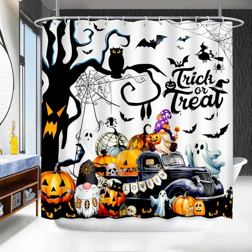 Miniatura 9 de Lutto Cortina de ducha de otoño para baño, juego de baño de otoño con cortina de ducha y alfombras, cortinas de ducha de calabaza de Acción
