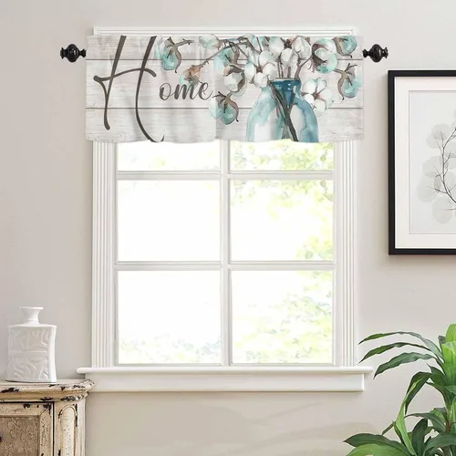 Miniatura 12 de Cenefas para ventanas, tarro de algodón con bolsillo para barra de cortina de cocina, cenefas de 54 x 18 pulgadas, cortinas cortas para ventana