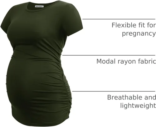 Miniatura 46 de Smallshow - Camiseta de maternidad para mujer, diseño de lados fruncidos, tipo túnica, prendas para el embarazo