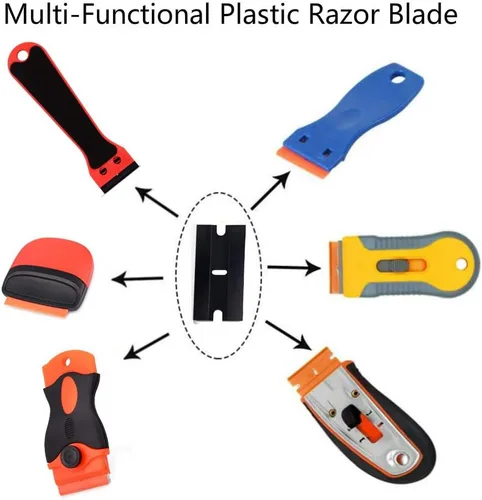Miniatura 2 de EHDIS 100 hojas de plástico de doble filo para rascador de vidrio de seguridad y herramienta de raspador de afeitar, quitar calcomanías, Negro
