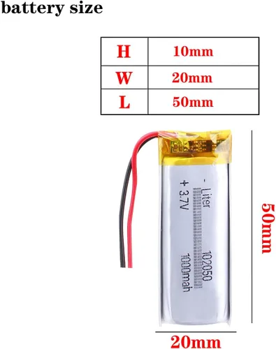 Miniatura 2 de 3.7V 102050 1000mAh batería de iones de polímero de litio recargable batería de polímero con dos alambres