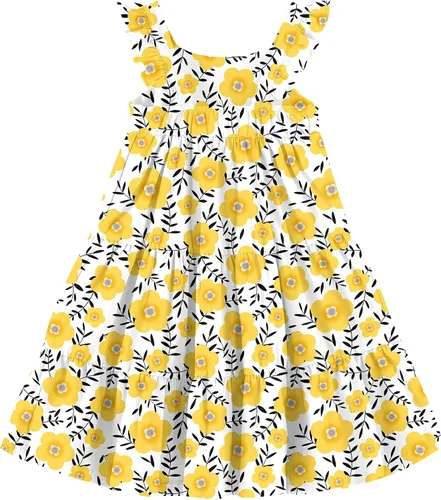 Miniatura 2 de Vestidos de verano para niñas pequeñas, floral, manga con volantes, casual, sin mangas, acampanado, para jugar, de 2 a 8 años
