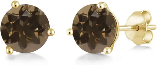 Miniatura 127 de Gem Stone King Aretes de oro de 14 quilates, 0.236 in, piedra natal redonda, Martini, 3 puntas, aretes de oro para mujer