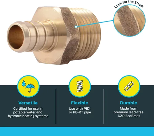 Miniatura 3 de SharkBite - Adaptador macho MNPT de 1/2 pulgada con crimpado, accesorio de fontanería de latón, tubo PEX, cobre, UC120LFA