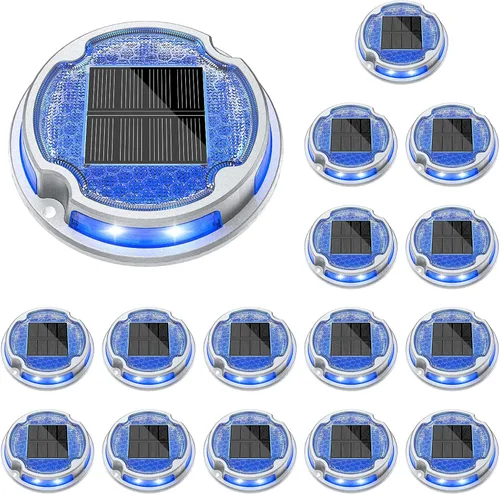 Miniatura 9 de VOLISUN Luces solares para cubierta de entrada, luces marinas para muelle, paquete de 4 luces solares de tierra de 2 colores en 1 LED, impermeable