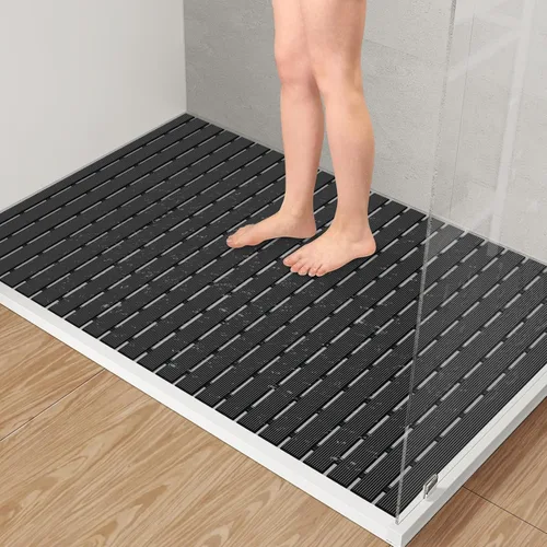 Yolife Tapete de ducha grande de PVC, 35.4 x 24 pulgadas, con ventosa, antideslizante, fácil de cortar y rizar, tapete de ducha resistente para
