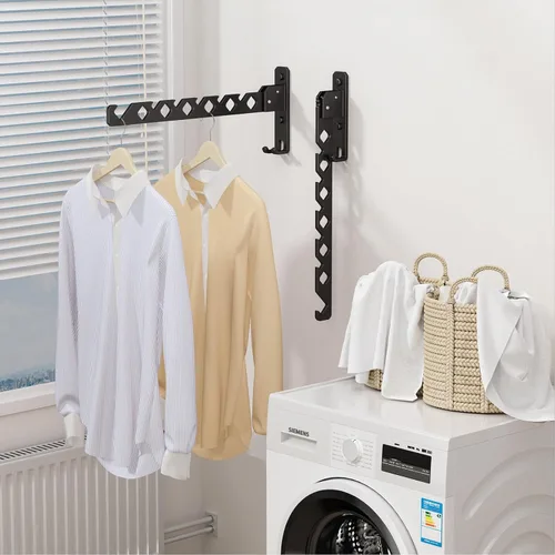 Miniatura 11 de Tendedero de Pared para Secar Ropa, Colgador de Ropa de Pared Plegable, Gancho Colgador de Lavandería para Baño, Perchero de Pared Interior, Negro
