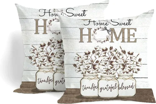 Fundas de almohada suaves con diseño de flores rústicas para sofá, dormitorio, sala de estar, 18 x 18 pulgadas, 2 unidades