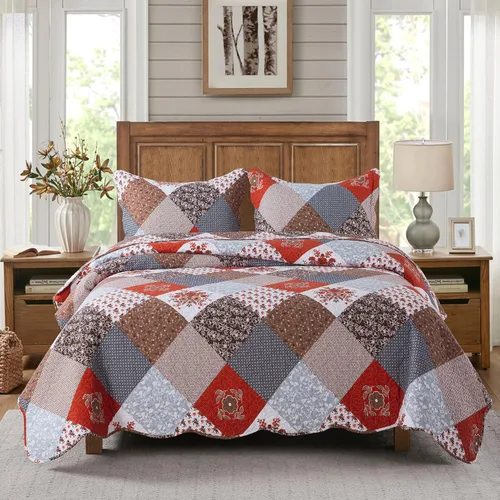 Miniatura 42 de Travan Juego de Edredón de 3 Piezas Tamaño King Colcha Acolchada Ligera Juego de Cubrecama Reversible con Estampado Floral Juego de Ropa de Cama