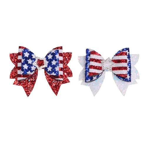 Miniatura 8 de Lazos para el pelo del 4 de julio para niñas pequeñas, adolescentes, niñas, patrióticos, rojo, blanco, azul, estrellas, cinta a rayas, lazo