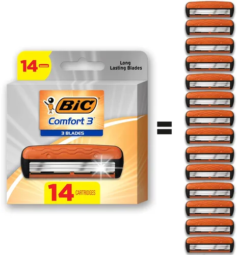 BIC Comfort 3 Cartuchos recargables de repuesto para rastrillo, rasuradoras desechables de tres hojas para hombres, rastrillo para piel sensible