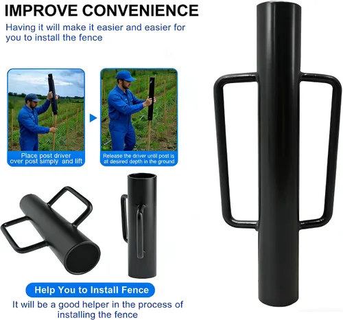 Miniatura 4 de MTB Supply 1 paquete de poste de valla de 24 pulgadas con mango de hierro negro de 12 libras, poste en T de poste de mano para poste de valla en U