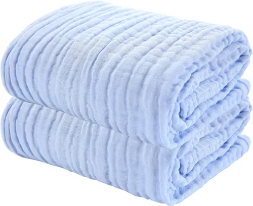 Miniatura 10 de YEBON ProC - 2 toallas de baño de muselina para bebé, toalla de baño de algodón súper suave, 6 capas, manta para bebé recién nacido, 41.3 x 41.3