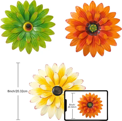 Miniatura 2 de Hotop 3 piezas de arte de pared de metal con diseño de margaritas de metal 3D, flores colgantes de múltiples capas, decoración rústica