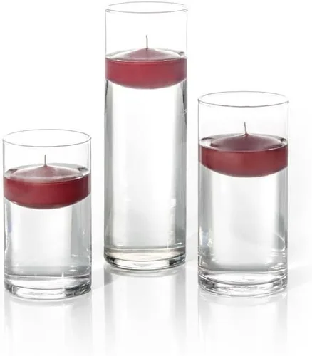 yummi Juego de 18 velas flotantes y jarrones cilíndricos - Borgoña