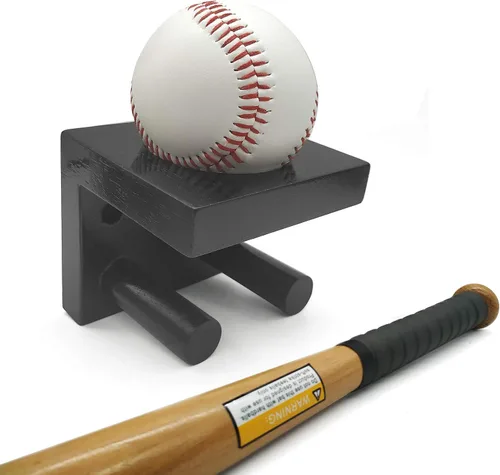Miniatura 3 de TOBWOLF Soporte de pared para bate de béisbol 2 en 1, sostiene al bate y la pelota juntos, soporte vertical de pared combinado de madera maciza