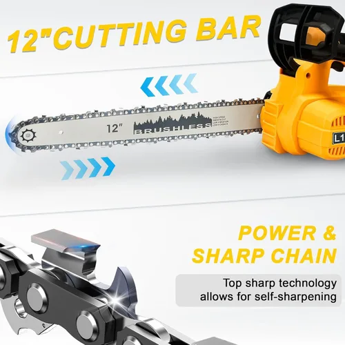 Miniatura 4 de Motosierra eléctrica inalámbrica, motosierra de 12 pulgadas para batería Makita de 18 V, incluye 2 baterías de 4000 mAh y cargador, sierra de cadena
