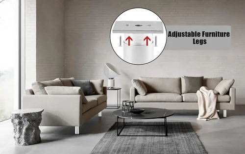 Miniatura 6 de Juego de 4 patas para muebles de 4 pulgadas, patas ajustables de aleación de aluminio, patas redondas de metal para sofá, patas ajustables
