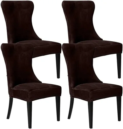 Miniatura 38 de XMNTG Juego de 4 fundas elásticas de terciopelo negro para silla con respaldo de ala, súper suave, reutilizables, lavables, protectores de silla