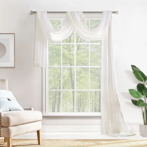 Miniatura 24 de MIULEE Cenefa Beige para Ventana para Fiesta - Cortina Transparente Cenefa Superior Tratamiento de Ventana Cortinas Decorativas para Arco de Boda