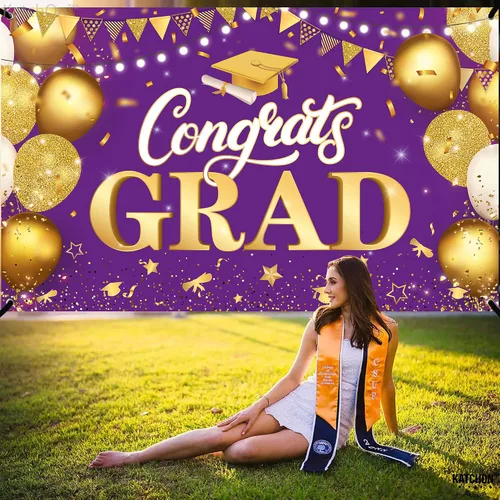 Miniatura 2 de KatchOn, XtraLarge - Cartel de graduación de felicitaciones – 72 x 44 pulgadas, fondo de graduación morado y dorado Decoraciones de graduación
