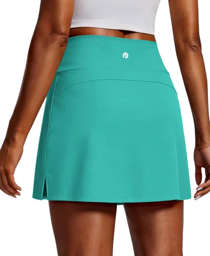Miniatura 10 de PINSPARK Faldas de golf para mujer, falda de tenis de cintura alta con 2 bolsillos, UPF 50+, falda atlética elástica para entrenamiento de pickleball