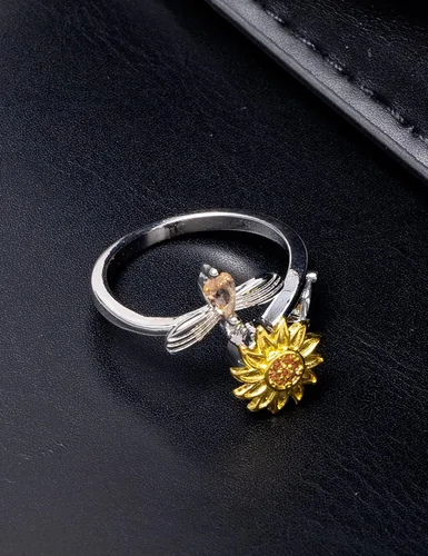 Miniatura 5 de Akeoqi Anillos giratorios para la ansiedad, para aliviar el estrés, tamaño ajustable, diseño abierto, anillo giratorio con incrustaciones