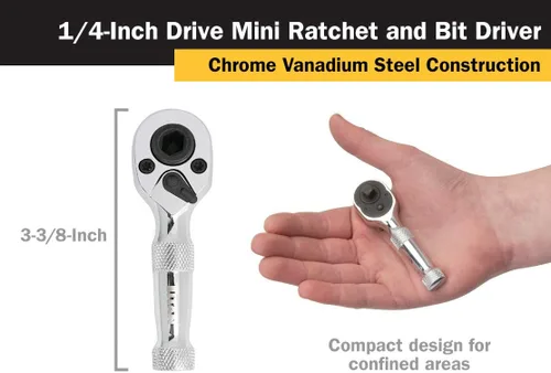 Miniatura 2 de Titan 12101 1/4-Inch Drive x 3-1/4-Inch 60-Tooth Mini Trinquete y Destornillador de Bits