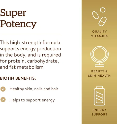 Miniatura 4 de Solgar Biotin 5000 mcg - Promueve la piel, las uñas y el cabello saludables - Apoya la producción de energía, proteínas, carbohidratos y metabolismo