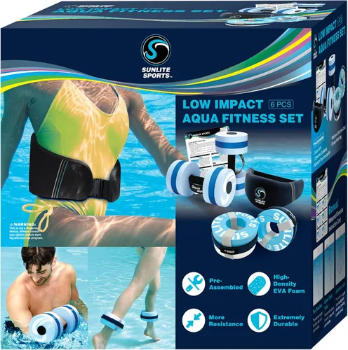 Sunlite Sports Water Workout Combo Set, High Density Water Weights for Pool Exercise, Dumbell, Swim Belt, Aerobics Equipment, Aqua Jogger Belt, Pool