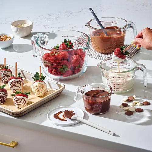 Miniatura 6 de Le’raze Juego de tazas medidoras de vidrio de 4 – Medidas de fácil lectura resistentes al calor, mango ergonómico y pico para verter, apto