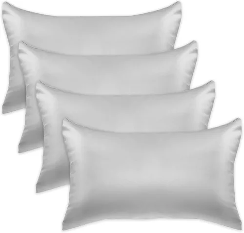 Miniatura 11 de Elegant Comfort Juego de 4 fundas de almohada de satén de viscosa refrescante con cierre de cremallera oculto, suave como la seda para el cuidado