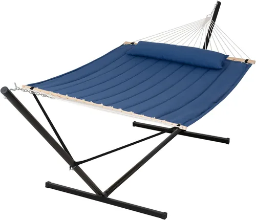 Miniatura 26 de SUNCREAT Hammocks Hamaca doble extragrande con soporte de 12 pies, capacidad de 475 libras, hamaca portátil al aire libre con barra separadora
