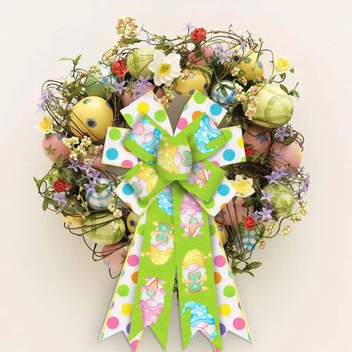 Miniatura 3 de Estivaux Arcos grandes de Pascua para corona, lazos de corona de Pascua, lazos de arpillera verde y blanco, huevos, lunares, conejos, gnomos, arcos