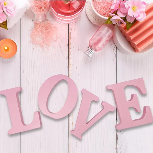 Miniatura 4 de Letras de madera rosa de 4 pulgadas, letras de madera sin terminar para decoración de pared, letras decorativas de pie en rodajas, decoración
