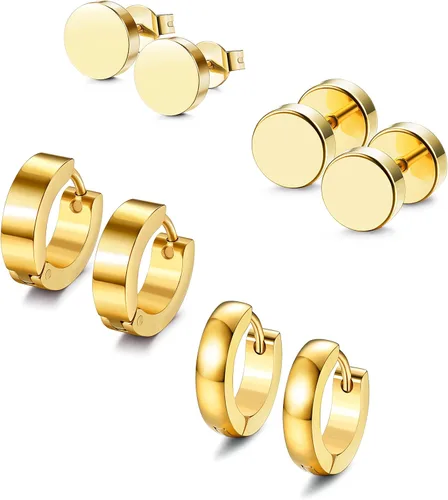 Miniatura 8 de Jstyle 4 pares de aretes de acero inoxidable para hombres y mujeres, aretes de aro Huggie Piercing 18G