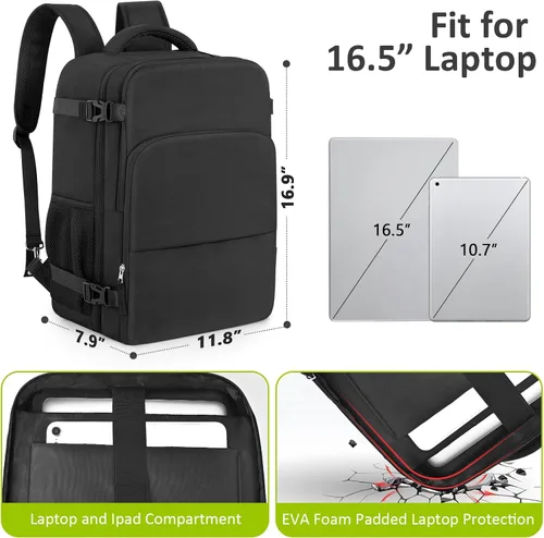 Miniatura 68 de Mochila de Viaje Snoffic para Mujer, Negro, 17 pulg.