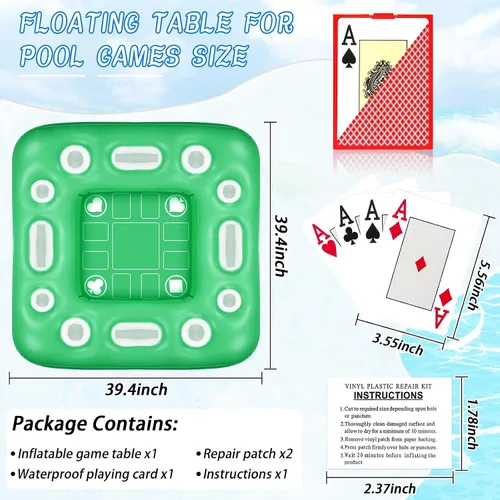 Miniatura 2 de Mesa flotante para juego de billar, mesa flotante de 40 x 40 pulgadas para piscina con soportes para bebidas y cartas de juego impermeables, mesa