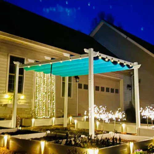Miniatura 10 de PURPLE LEAF Pérgola Retráctil de 10' x 13' para Exteriores de Aluminio Blanco con Toldo de Sombra para Patio Refugio Moderno Marrón para Jardín