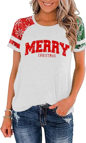 Miniatura 7 de Camisa de Navidad para mujer, manga raglán, con gráficos, para festivales de Navidad, lindas camisetas de moda para vacaciones, casual, regalo