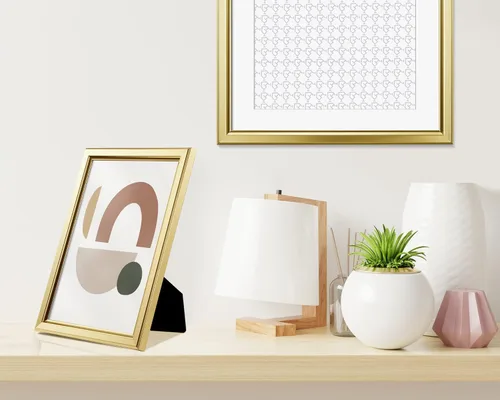 Miniatura 6 de LaVie Home - Marco de fotos (6 unidades), diseño simple con cristal de alta definición, para montaje en pared y en mesa, colección clásica, Dorado