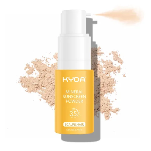 KYDA Champú seco en polvo SPF 35, 0.71 onzas de tamaño de viaje Mineral Scalp Sunscrren Champú seco para mujeres y hombres, sin aerosol, champú