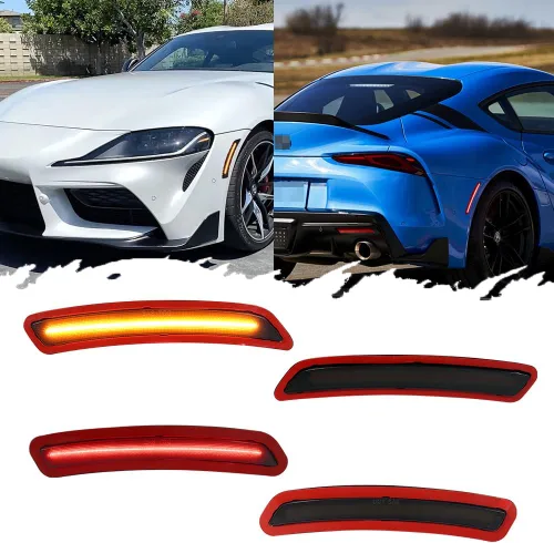Para Toyota GR Supra 2020 2021 2022 2023 2024 Luces de marcador laterales de parachoques delantero trasero ámbar/rojo LED 4 unidades