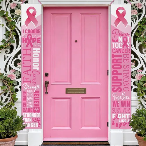 Miniatura 6 de Letrero de cinta rosa para porche de concienciación sobre el cáncer de mama, mensaje inspirador de apoyo de fe y esperanza para puerta delantera