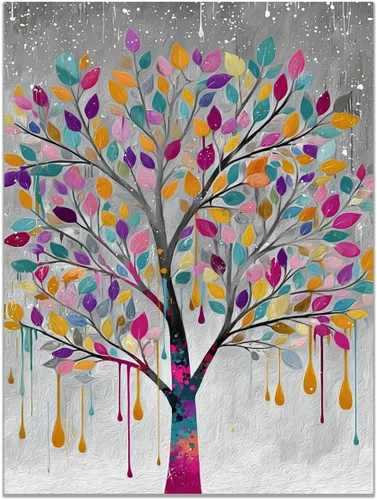 Miniatura 32 de VOCBAN Tree of Life Wall Art The Picture Artwork Canvas Prints Tree Pictures Poster Retro Artwork for Bedroom Living Room Home Decoration(blue blue