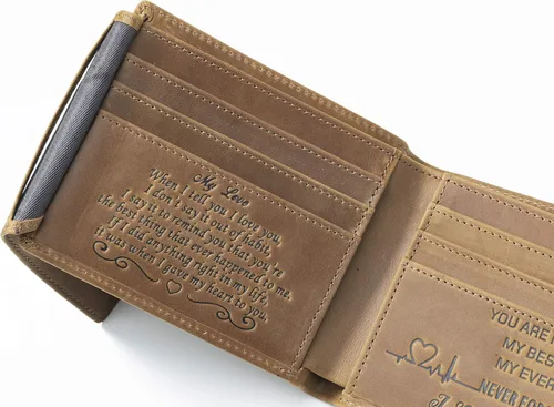 Miniatura 3 de Parmaye Cartera para hombre, billetera plegable personalizada para marido, papá, hijo, nieto, regalo de cuero genuino con bloqueo RFID, carteras
