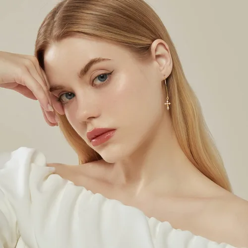 Miniatura 3 de Aretes colgantes de oro de 14 quilates S925 de corte curvo con alambre fino para mujer