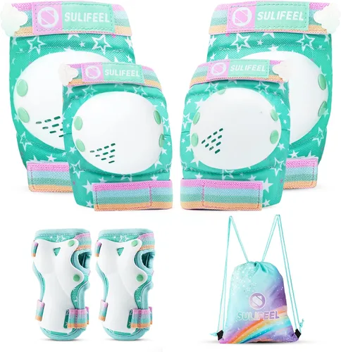 Miniatura 2 de SULIFEEL Rainbow Unicorn - Patines para niños con equipo de protección ajustable, verde, talla S
