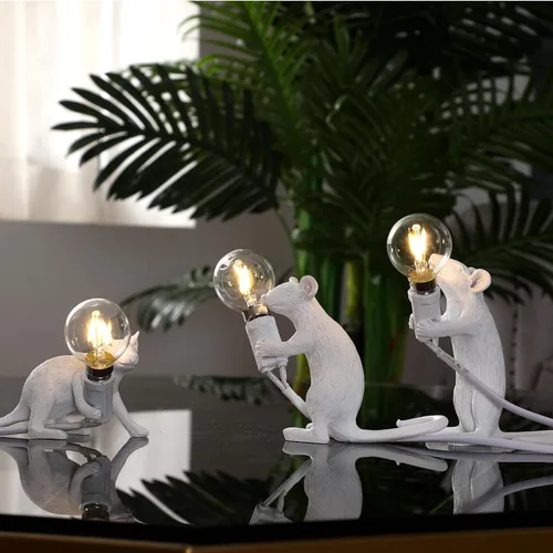 Miniatura 7 de Moderna lámpara de ratón de resina con luces de mesa, lámparas de escritorio creativas, decoración de regalo de mesita de noche, dormitorio LED
